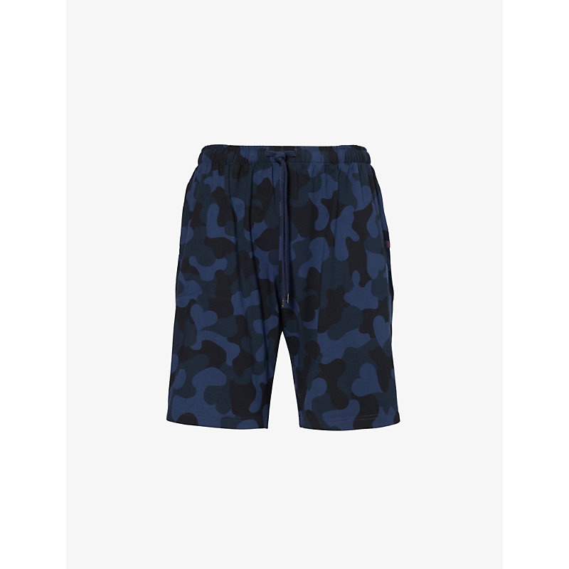 Shop Derek Rose Men's Navy London Camouflage-print Stretch-woven Pyjama Shorts