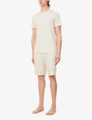 Shop Derek Rose Men's Ecru Basel Relaxed-fit Stretch-woven Pyjama Shorts