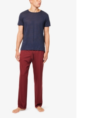 Derek Rose Mens Burgundy Basel Drawstring Waistband Straight Leg Relaxed Fit Stretch-modal Trousers In Burgundy