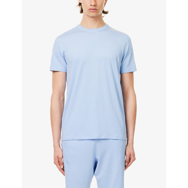 Shop Derek Rose Men's French Basel Short-sleeved Stretch-woven Pyjama Top