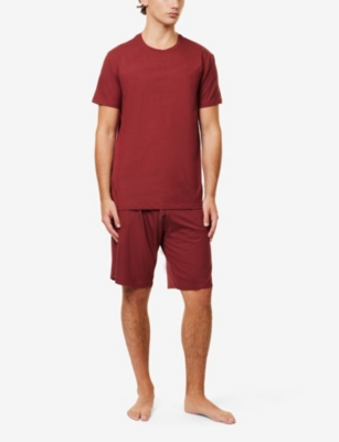 Shop Derek Rose Mens Basel Drawstring Waistband Straight Leg Relaxed Fit Stretch-modal Shorts Burgundy