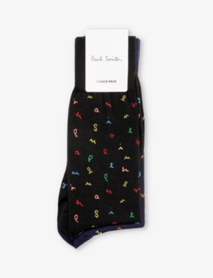 PAUL SMITH: Letter-pattern pack of two cotton-blend socks