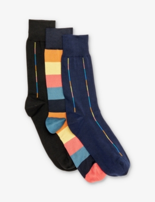 PAUL SMITH: Artist striped pack of three cotton-blend socks