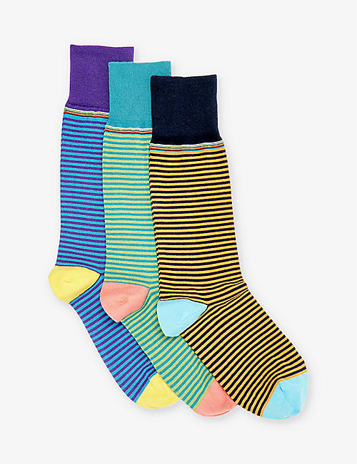PAUL SMITH: Stripe-pattern pack of three cotton-blend socks