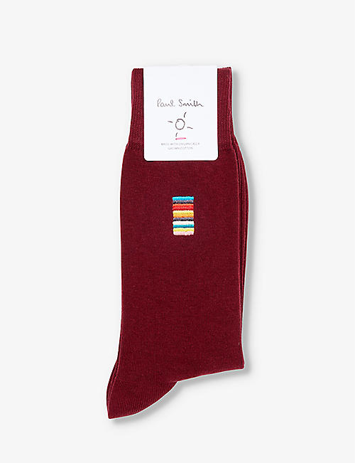 PAUL SMITH: Stripe-embroidered stretch-organic-cotton blend socks