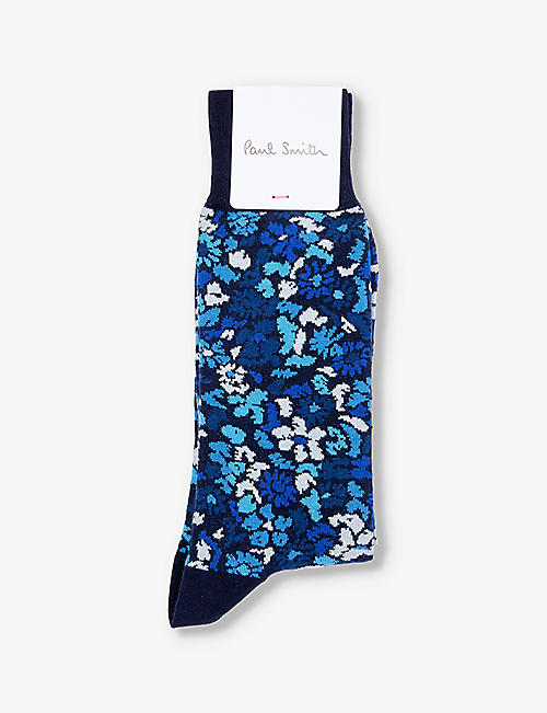 PAUL SMITH: Floral-pattern cotton-blend knitted socks