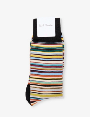 PAUL SMITH: Signature stripe-pattern cotton-blend knitted socks