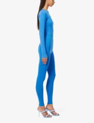 Shop Khy High-rise Ribbed-waistband Stretch-woven Leggings In Cobalt