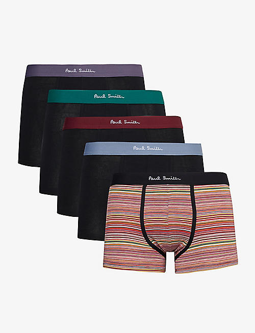 PAUL SMITH: Branded-waistband pack of five stretch organic-cotton trunks