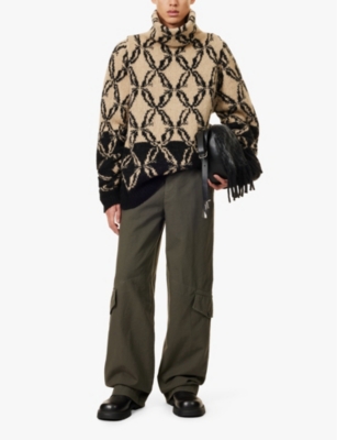 Shop Dries Van Noten Mens  Graphic-intarsia Funnel-neck Wool-blend Jumper In Natural