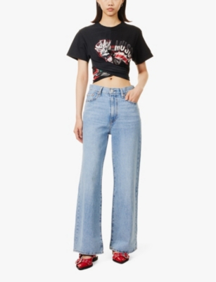 Shop Levi's Levis Women's Far And Wide Ribcage Brand-patch Wide-leg High-rise Denim Jeans