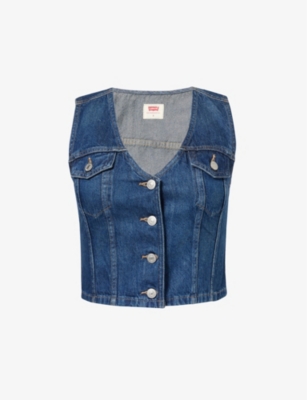 Shop Levi's Womens Bella V-neck Denim Waistcoat Dark Side Scrape