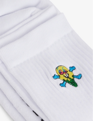 Shop Icecream Men's White Cones Bones Embroidered-motif Cotton-blend Knitted Socks