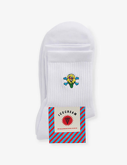 ICECREAM: Cones Bones embroidered-motif cotton-blend knitted socks