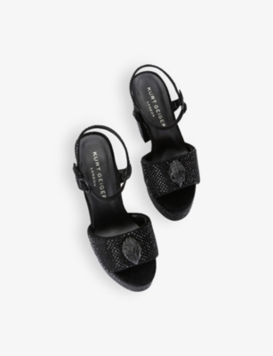 Kurt Geiger Embellished Kensington Eagle Platform Sandals 125 In Blk/other