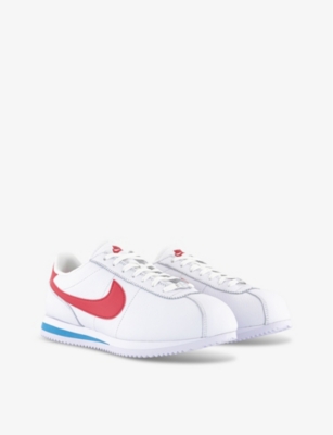 Shop Nike Mens  Cortez Leather Low-top Trainers In White Varsity Red Varsit