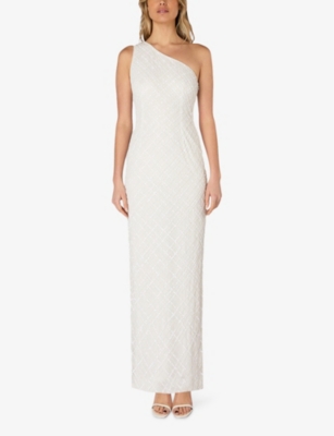 Shop Ro&zo Womens White Asymmetric Beaded Woven Maxi Dress