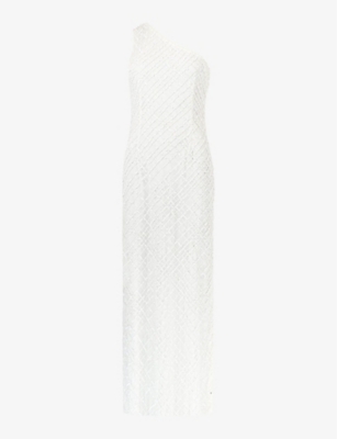 Shop Ro&zo Women's White Asymmetric Beaded Woven Maxi Dress