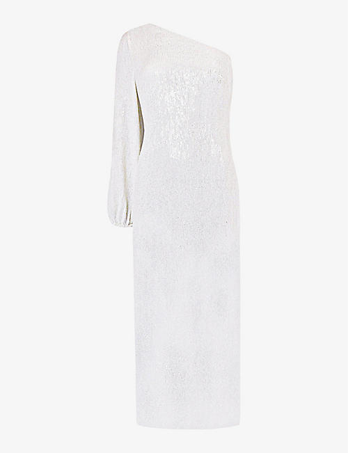 RO&ZO: Selena sequin-embellished one-shoulder stretch-woven midi dress