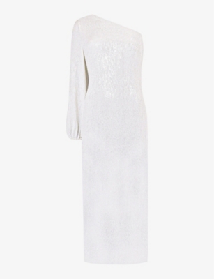 RO&ZO - Selena sequin-embellished one-shoulder stretch-woven midi dress |  Selfridges.com