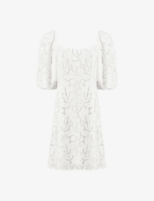 Shop Ro&zo Womens  Square-neck Puff-sleeve Lace Woven Mini Dress In White