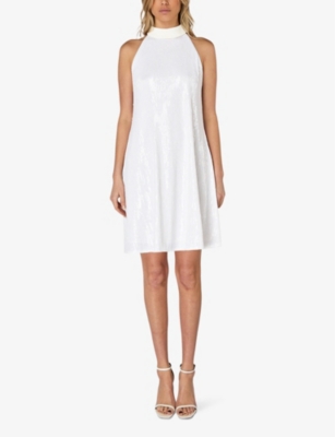 Shop Ro&zo Women's White Sequin-embellished A-line Stretch-woven Mini Dress