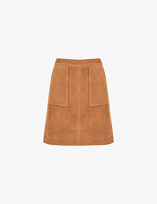 RO&ZO: Contrast-stitch high-rise suede mini skirt