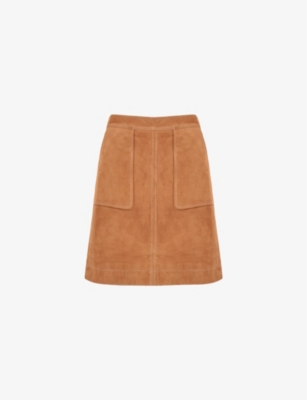 Shop Ro&zo Women's Tan Contrast-stitch High-rise Suede Mini Skirt