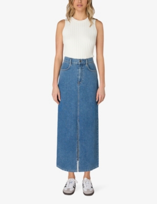 Shop Ro&zo Women's Blue High-rise Calf-length Stretch-denim Maxi Skirt