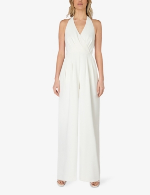 Shop Ro&zo Wide-leg Halter-neck Stretch-woven Jumpsuit In White