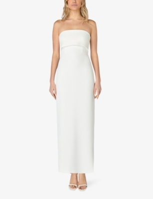Shop Ro&zo Women's White Boned-bodice Slim-fit Bandeau Stretch-woven Maxi Dress