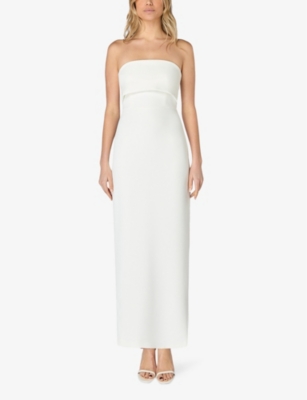 Ro&zo Boned-bodice Slim-fit Bandeau Stretch-woven Maxi Dress In White