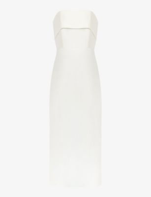 Ro&zo Boned-bodice Slim-fit Bandeau Stretch-woven Maxi Dress In White