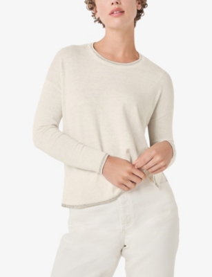 THE WHITE COMPANY: Metallic-Trim Round-Neck Cotton-Blend Jumper