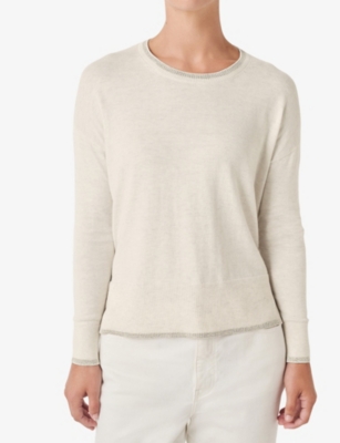 THE WHITE COMPANY: Metallic-Trim Round-Neck Cotton-Blend Jumper
