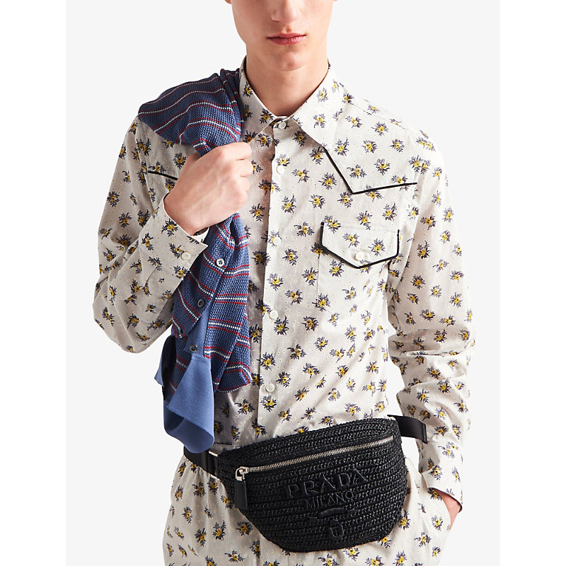 Shop Prada Logo-embellished Woven Belt Bag In Black