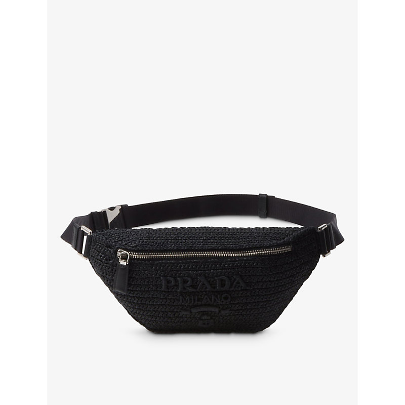 Prada Womens Black Logo-embellished Woven Belt Bag
