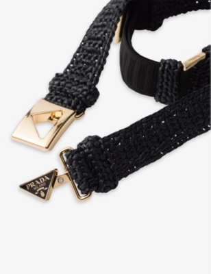 Shop Prada Womens Black Triangle-buckle Raffia-effect Woven Belt