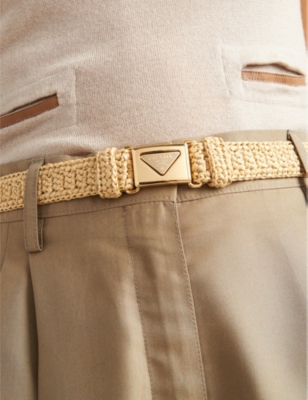 Triangle-buckle raffia-effect woven belt