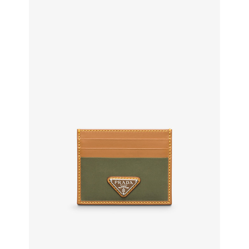 Prada Mens Green Re-nylon Logo-plaque Cardholder