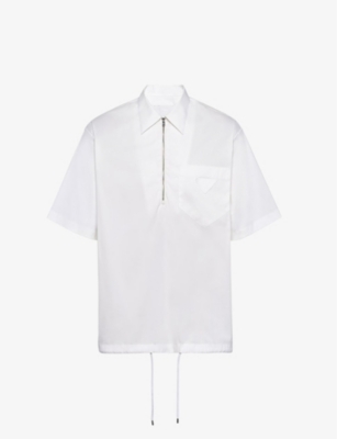 Prada Short-sleeved Collared Oversized-fit Stretch-cotton Shirt In White