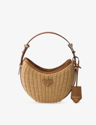 Shop Prada Arqué Woven And Leather Shoulder Bag In Neutral