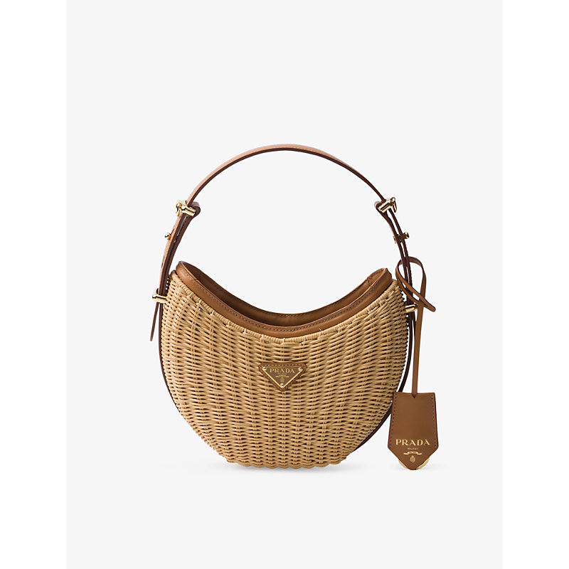 Prada Arqué Woven And Leather Shoulder Bag In Neutral