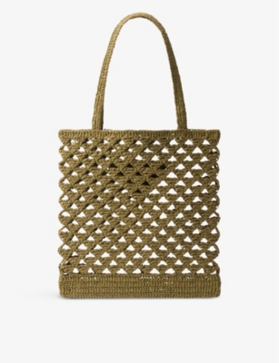 Shop Prada Logo-embroidered Crochet Tote Bag In Green