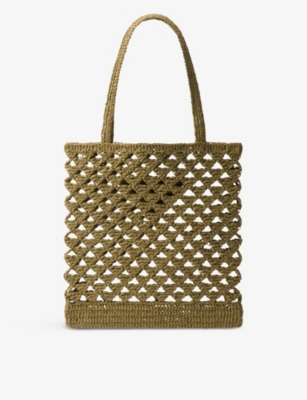 Prada Woven Fabric Crochet Tote Bag In Olive Green | ModeSens