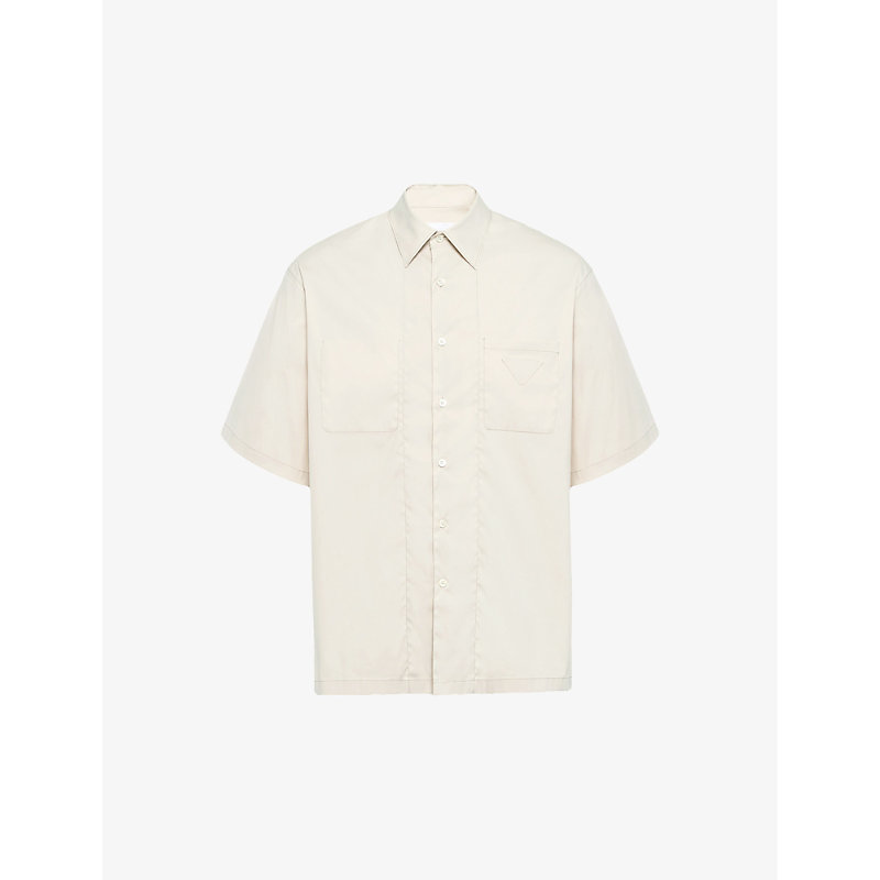 Prada Mens Neutral Logo-embellished Oversized-fit Stretch-cotton Shirt