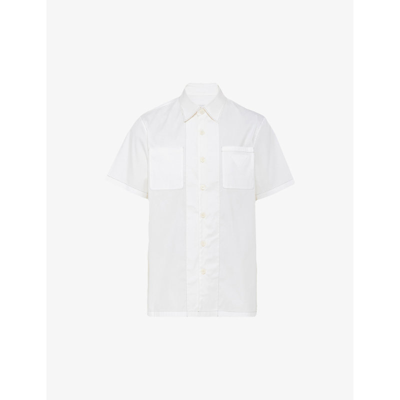 Prada Mens White Logo-embellished Oversized-fit Stretch-cotton Shirt