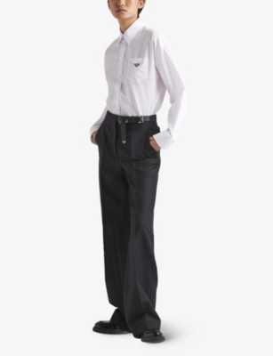 Prada Womens White Logo-plaque Long-sleeve Cotton Shirt In White