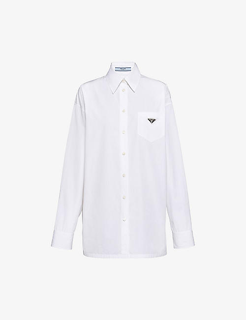 PRADA: Logo-plaque long-sleeve cotton shirt