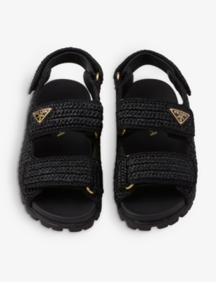 Shop Prada Womens Black Brand-plaque Chunky-sole Woven Sandals